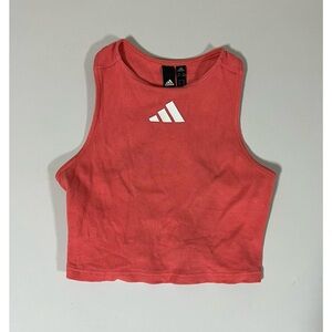 Adidas Pink Coral Logo Graphic Sports Bra Crop Top Shirt Workout Tee Size S 🪸